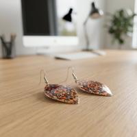 Bakır Küpe - Mavi Kırmızı Desen Geometrik Model 011