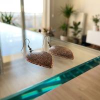 Bakır Küpe - Geometrik Kahverengi Geometrik Desen Model 013