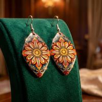 Bakır Küpe - Bohem Turuncu Sarı Mavi Model 014