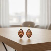 Bakır Küpe - Bohem Turuncu Mavi Sarı Model 015