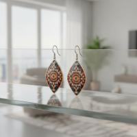 Bakır Küpe - Bohem Turuncu Mavi Sarı Model 015