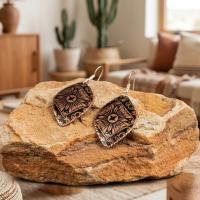 Bakır Küpe - Siyah Güneş Desen Model 016
