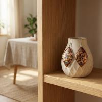 Bakır Küpe - Sarı Mavi Çiçek Desen Model 017