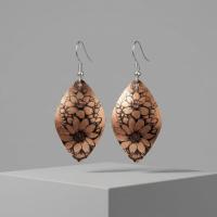 Bakır Küpe - Siyah Çiçek Desen Model 019