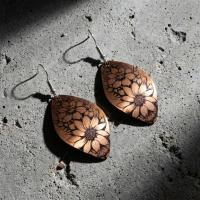 Bakır Küpe - Siyah Çiçek Desen Model 019