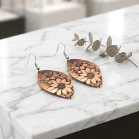 Bakır Küpe - Siyah Çiçek Desen Model 019
