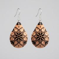 Bakır Küpe - Bohem Siyah Mandala Çiçekli Desen Model 022