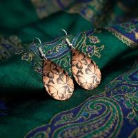 Bakır Küpe - Siyah Kelebek Desen Model 024