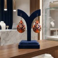 Bakır Küpe - Geometrik Desen Turuncu Siyah Model 026
