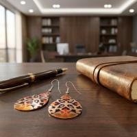 Bakır Küpe - Geometrik Desen Turuncu Siyah Model 026