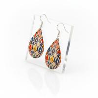 Bakır Küpe - Geometrik Kırmızı Mavi Sarı Model 027