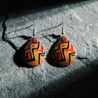 Bakır Küpe - Geometrik Mavi Turuncu Siyah Model 029