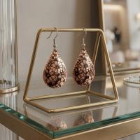 Bakır Küpe - Siyah Beyaz Çiçek Desen Model 030