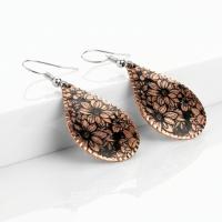 Bakır Küpe - Siyah Beyaz Çiçek Desen Model 030