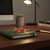 Bakır Küpe - Kırmızı Siyah Yeşil Haşhaş Model 032