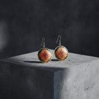 Bakır Küpe - Geometrik Desen Turuncu Mavi Model 035
