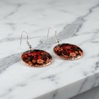 Bakır Küpe - Kırmızı Turuncu Çiçek Desen Model 036