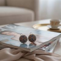 Bakır Küpe - Bohem Mavi Kırmızı Çiçekli Model 040