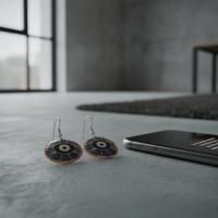 Bakır Küpe - Boncuk Mavi Siyah Beyaz Model 044