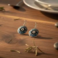 Bakır Küpe - Boncuk Mavi Siyah Beyaz Model 044