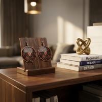 Bakır Küpe - Kahverengi Kırmızı Geometrik Çiçekli Model 045
