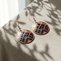 Bakır Küpe - Mavi Turuncu Geometrik Desen Model 047