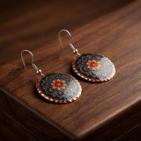 Bakır Küpe - Bohem Turquoise Turuncu Kırmızı Model 055