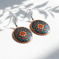 Bakır Küpe - Bohem Turquoise Turuncu Kırmızı Model 055