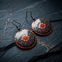 Bakır Küpe - Bohem Turquoise Turuncu Kırmızı Model 055