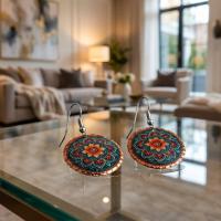 Bakır Küpe - Bohem Turquoise Turuncu Kırmızı Model 055