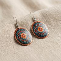 Bakır Küpe - Bohem Turquoise Turuncu Kırmızı Model 055