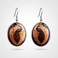 Bakır Küpe - Mavi Kırmızı Kuş Desen Model 056