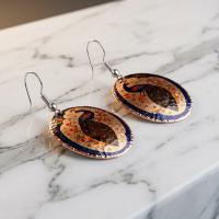 Bakır Küpe - Mavi Kırmızı Kuş Desen Model 056