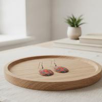 Bakır Küpe - Kırmızı Yeşil Etnik Motifler Model 059