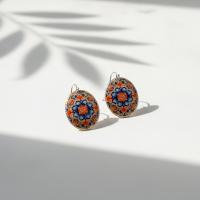 Bakır Küpe - Bohem Kahverengi Geometrik Desen Model 061