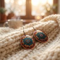 Bakır Küpe - Mavi Kırmızı Göz Motifli Desen Model 064