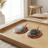 Bakır Küpe - Mavi Kırmızı Göz Motifli Desen Model 064