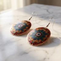 Bakır Küpe - Mavi Kırmızı Göz Motifli Desen Model 064