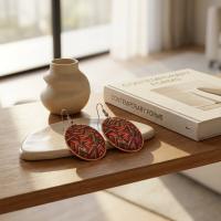 Bakır Küpe - Kırmızı Mavi Geometrik Desen Model 068