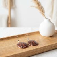 Bakır Küpe - Kırmızı Mavi Geometrik Desen Model 068
