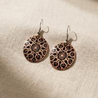 Bakır Küpe - Kahverengi Desen Çiçek Model 070