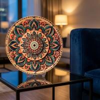 Dekoratif Bakır Tabak - Bakır Dekoratif Mavi Pembe Model 004