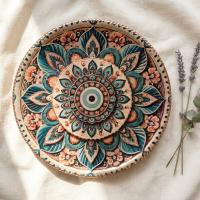 Dekoratif Bakır Tabak - Bakır Dekoratif Mavi Pembe Model 004