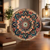 Dekoratif Bakır Tabak - Bakır Dekoratif Mavi Pembe Model 004