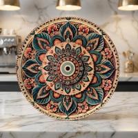 Dekoratif Bakır Tabak - Bakır Dekoratif Mavi Pembe Model 004