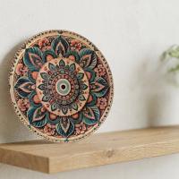 Dekoratif Bakır Tabak - Bakır Dekoratif Mavi Pembe Model 004