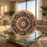 Dekoratif Bakır Tabak - Bakır Dekoratif Mavi Pembe Model 004