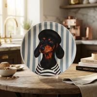 Dekoratif Bakır Tabak - Köpek Temalı Mavi Siyah Model 006