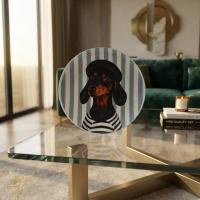 Dekoratif Bakır Tabak - Köpek Temalı Mavi Siyah Model 006
