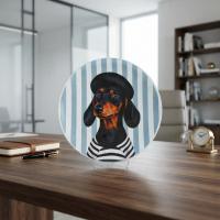 Dekoratif Bakır Tabak - Köpek Temalı Mavi Siyah Model 006